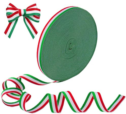 uban Tricolore Italie Rouge Blanc Vert 15 mm x 50 Yards, Ruban Satin Gros-Grain Polyester pour Emballage Cadeaux, Décoration DIY, Médaille, Mariage,de Noël à Rayures pour L'emballage des Cadeaux, la D