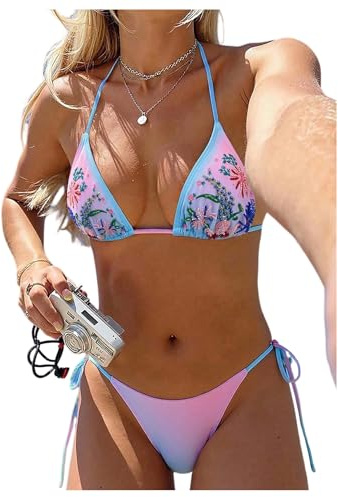 Milumia Women's 2 Piece Floral Bikini Set Tropical Beaded Halter Swimwear
