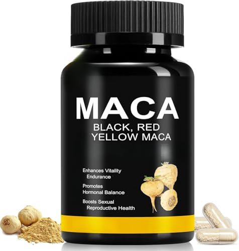 Maca Root Powder Capsules with Black Red Yellow Peruvian Maca Root Extract Supplement for Men and Women（60 Vegan Capsules）
