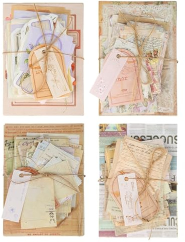 400Pcs Scrapbook Paper Supplies Kit 4 Pack Vintage Scrapbooking Papers Card Making Junk Journal Stickers Supplies for DIY Art Craft Album Drawing Bullet Journal Memo Collage Album Birthday Gift