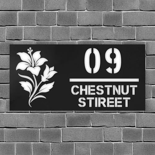 Número de casa acrílico personalizado con número de casa y nombre de calle, placa de puerta acrílica moderna personalizada para puerta, buzón, hogar y patio (Negro y blanco)