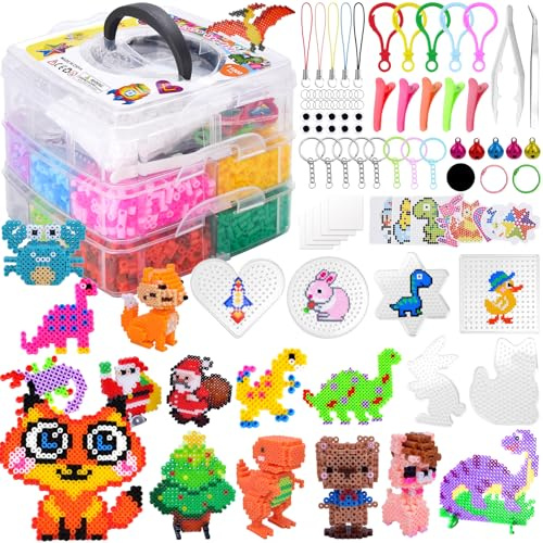 JOYBOY Set med strykpärlor, över 11 500 st rörpärlor (5 mm) med förvaringslåda, komplett set med pärlplattor, mallar och tillbehör, pysselpärlor för barn, DIY-set med strykpärlor som leksak