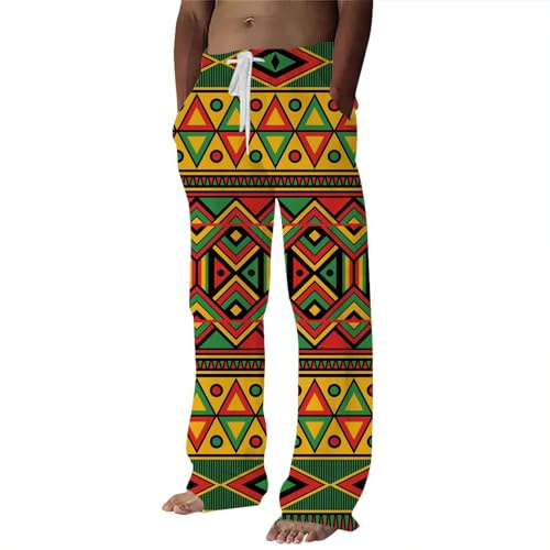 Pantalon d'été en lin pour homme - Style africain - Léger et respirant - Pantalon de plage - Jambes larges - Style traditionnel - Pantalon de loisirs - Séchage rapide - Pantalon softshell avec cordon
