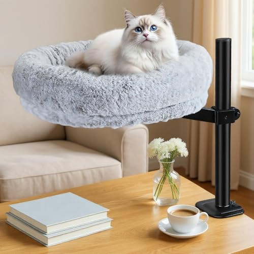 Cama gatos escritorio, Hamaca gatos giratoria 360° y altura ajustable