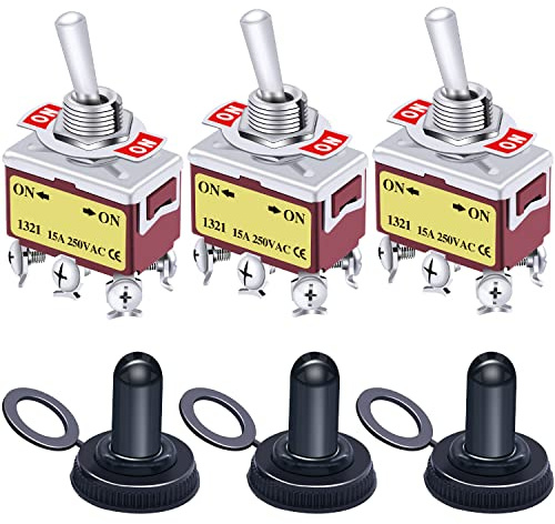 Taiss 3 pezzi Interruttore a Levetta 2 Posizioni ON ON 6 Pin DPDT Metallo Interruttore a Bilanciere 15A 220V-250V 20A 125V AC con Cappuccio Impermeabile per Auto Camion Barca Ten-1321