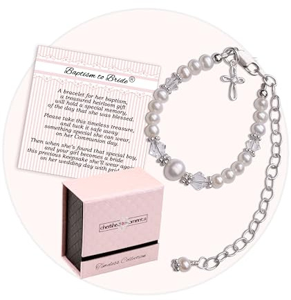 Cherished Moments Baptism to Bride Cross Bracelet Gift for Girls in 925 Sterling Silver and Cultured Pearl