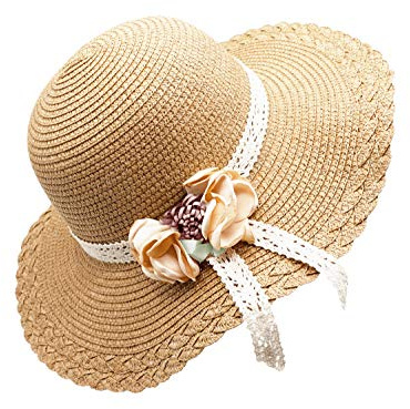 Bienvenu Kids Girls Summer Straw Hat Flower Beach Sun Protection Hats,Khaki