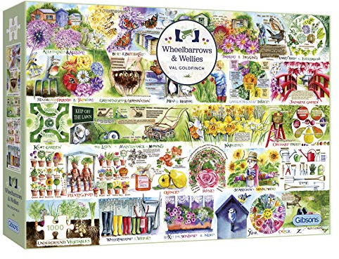 Gibsons Wheelbarrows & Wellies 1000 Piece Jigsaw Puzzle for Adults – Alphabetic Garden Tour by Val Goldfinch – Colourful Gardening Artwork – Premium Sustainable Puzzle Made in the UK/EU
