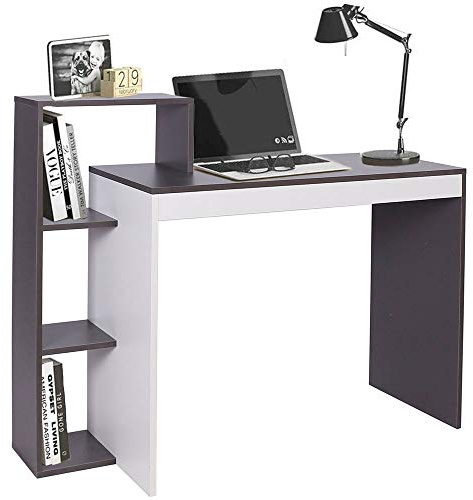 BAKAJI Scrivania con Libreria 4 Ripiani Tavolo da Lavoro Porta Pc Computer Struttura e Piano in Legno MDF Arredamento Casa Ufficio Cameretta Dimensioni 110 x 90 x 40 cm (Grigio)