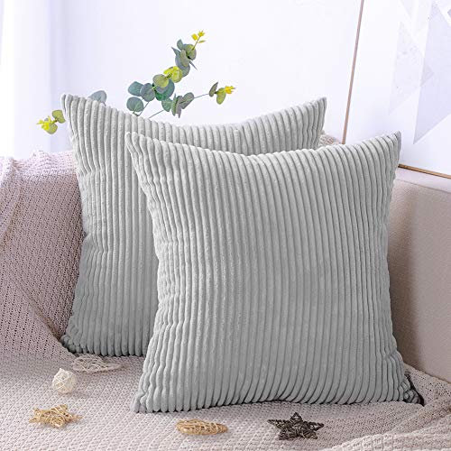 Artscope 2er-Set Dekorativ Kissenbezüge 40 x 40 cm Kordsamt Reine Farbe Kissenbezug Weicher Plüsch Kissenhülle Set Kissen Fall für Sofa Auto Schlafzimmer Zuhause Zierkissenbezüge (Grau 40 x 40 cm)