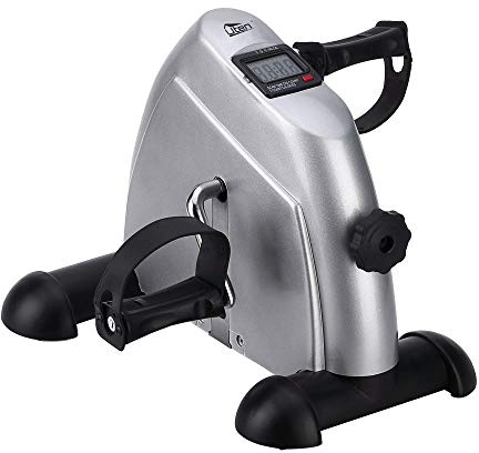 Uten Beintrainer, Heimtrainer Mini Bike Arm und Beintrainer für Zuhause Büro Einstellbarer Widerstand mit Rutschfester Matte für Senioren Reha Maßnahmen Silber