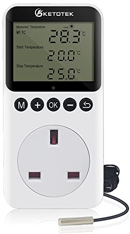 KETOTEK Digital Thermostat Plug Socket with Day Night Timer, Day and Night Temperature Controller Thermostatic Plug 220V for Reptile Terrarium Greenhouse Freezer Heating Cooling White-kt3200pro