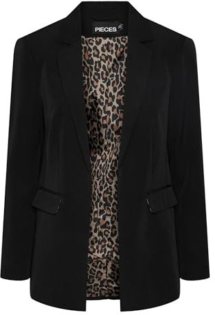 Pieces Pcbossy Blazer W. Lining Details, Noir/détails : imprimé Leo, XL