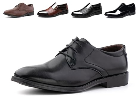 Oxford Shoes Men Formal Brogues Shoes Patent Leather Lace Up Derby Classic Dress Shoes Lightweight Business Wedding YM789 Black Size 11