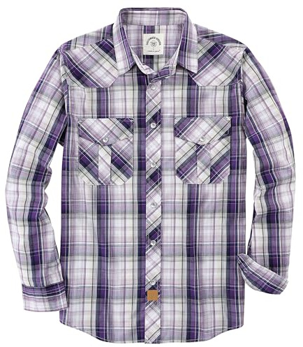 Dubinik Pearl Snap Shirts för män - Långärmad Western Vintage Rutiga tröjor, Lila vacker, XL