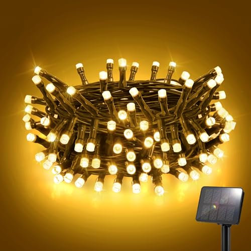 FFZZKJ Solar String Lights Outdoor Garden 50LED 5M 16.4FT Garden Lights Solar Powered Waterproof 8 Modes for Patio/Yard/Tree/Gazebo/Terrace/Party/Wedding - Warm White