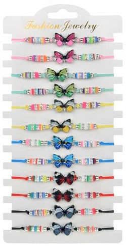 12 Pezzi Bracciali per bambini, Bracciale dell'Amicizia Braccialetti Braccialetti a Farfalla Bracciale Intrecciato Regolabile Set di Gioielli Catena a Farfalla Festa di Compleanno Compleanno