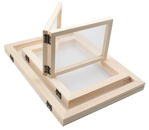 KeaJuidy 3 Stück Holz Papierherstellung Rahmen Doppelschichtiger Papierrahmen Papierschöpfrahmen Schöpfrahmen für DIY Papierhandwerk 3 Größen