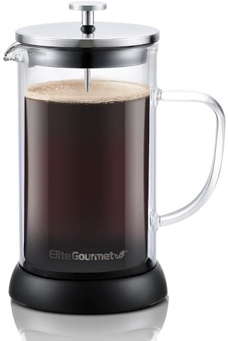 Elite Gourmet FP1223 French Press Coffee Maker, 1-Liter Glass Carafe
