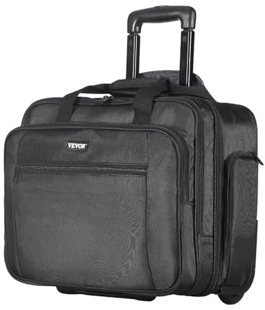 VEVOR Borsa per Laptop e Computer con Rotelle, 39,6 cm, Valigetta con Ruote Rotelle e Maniglia Telescopica Tessuto Oxford, Custodia per Laptop per Lavoro, Viaggi, Sagga per Affari,Nero