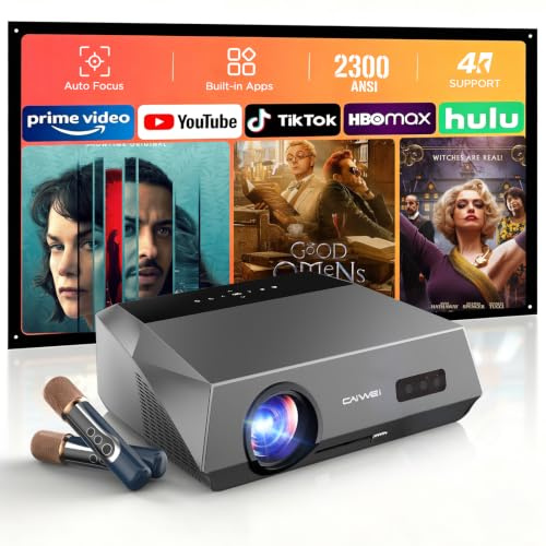 4K Smart Movie Karaoke Projector with Wireless Mics, 2 HDMI, Ethernet Port