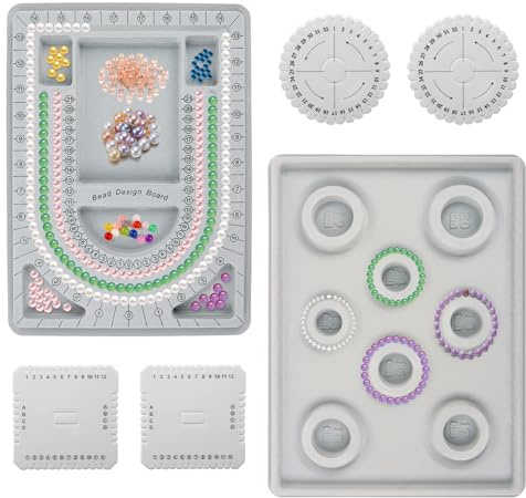 Feirdhoo Set di accessori per la creazione di gioielli, 2 pezzi, tavola di perle – collana di design e bracciale, piastra di design, 4 dischi intrecciati per braccialetti, perline fai da te