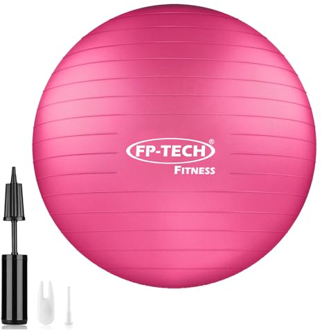 FP-TECH - Palla da Fitness, Palla Pilates Yoga Anti-Scoppio 55cm/65cm/75cm/85cm Palla da Ginnastica con Pompa Rapida inclusa per Fitness Yoga Pilates e Ufficio 6 Colori (Rosa, 55 CM)