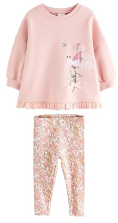 NEXT Yngre flickor Set med sweatshirt med ryschfåll och leggings Pink Floral Fairy 110-116