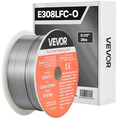 VEVOR Flux Core MIG Welding Wire, E308LFC-O 0.03-inch 2 LBS, Gasless Stainless Steel Welding Wire with Low Spatter for All Position Arc Welding, Self-Shielded for Outdoor Use