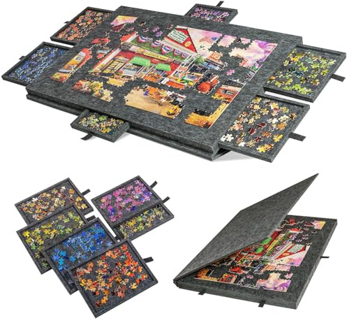 Tablero de Rompecabezas con Soporte inclinable Ajustable, Mesa de Rompecabezas portátil Grande, Superficie de Fieltro con Cubierta para Almacenamiento Seguro y fácil clasificación, hasta 2000 p Black
