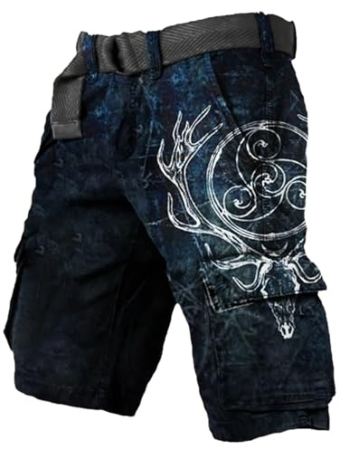 Generisch Short cargo mythologie nordique pour homme - Bermuda baggy - Rétro médiéval - Vintage - Avec poches - Streetwear Y2K - Short cargo - Short d'extérieur, bleu, S