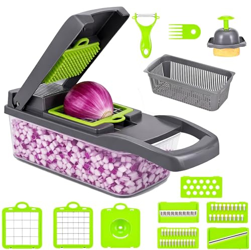 Mandolina per Verdure 16 in 1 Professionale - Tagliaverdure Multifunzione con 7 Lame in Acciaio Inox - Affettatrice Manuale Julienne e Grattugia - Taglia Patate Cipolle Carote Frutta e Verdure