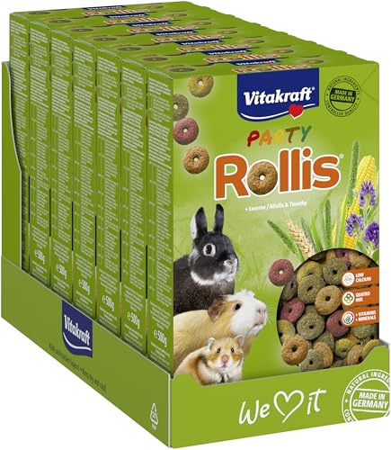 Vitakraft Rollis, anneaux croustillants pour rongeurs, faible en calcium, avec luzerne, complément ou snack, sans sucre ajouté ni céréales (7x 500g)