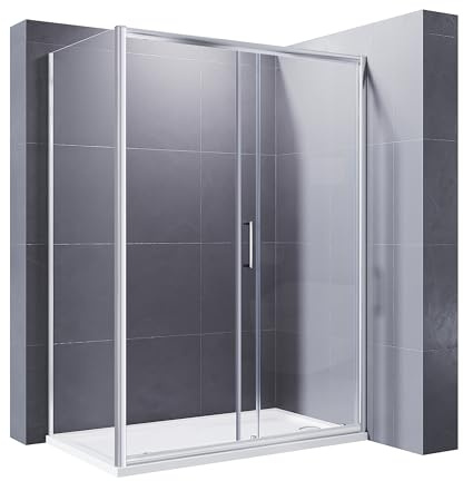 ELEGANT 1000 x 800mm Sliding Shower Enclosure 8mm Easy Clean Glass Shower Cubicle Door with Shower Tray + Side Panel