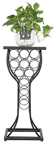 GOTOTOP Flaschen Weinregal aus Metall, 11 Weinregal Metall Flaschenhalter mit Marmor-Finish-Tisch Vintage Hauptdekorationen Blumensäule Flaschenständer Industriestil für Wein