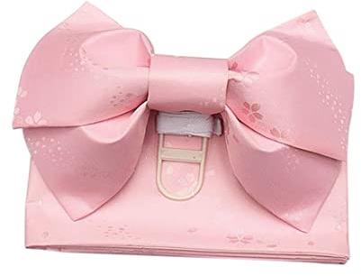 Japanese Traditional Pre-tied Obi Belt Sakura Jacquard Weave Bow Tsukuri Obi Kimono Sash Yukata Robe Accessories (Pink)
