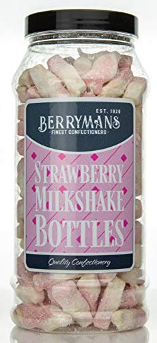 Original Strawberry Milkshake Bottles Gums Retro Sweets Gift Jar by Berrymans Sweet Shop - Classic Sweets, Traditional Taste.