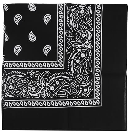 Motique Accessories 22 Inch Cotton Paisley Bandana, Black