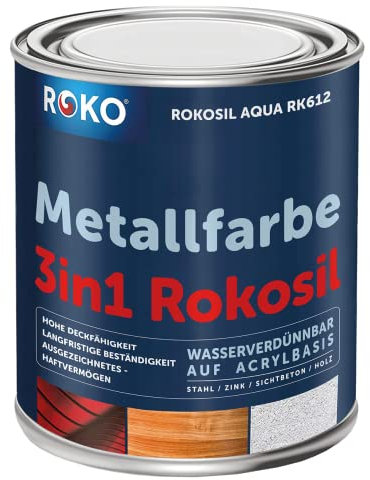 Metallfarbe ROKOSIL - 0,7 Kg in Anthrazit - Seidenmatt - 3in1 Metallschutzlack inkl. Grundierung, Rostschutz & Deckfarbe