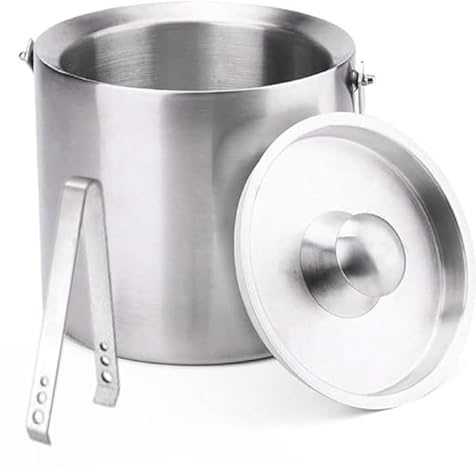 2L Ice Bucket | Insulated Double Walled Drink Cooler | Stainless Steel Party Drink Chiller | Includes Tongs & Lid