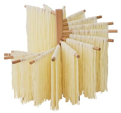 KUEZCVYA Stendipasta in legno, altezza totale 33 cm, stendipasta per asciugare con 15 braccia rimovibili, asciugacapelli per pasta fatta a casa (A – Asciugapasta in legno)