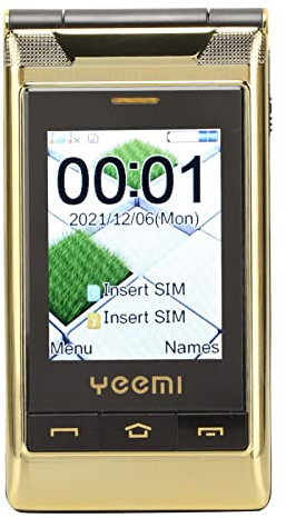 Olåst Flip-mobiltelefon för Senior, Mobil med Stor Knapp 2/3G, 5900mAh, SOS-knapp, Ficklampa, Dubbla SIM-kort, Hög Röst, 3-tumsskärm Grundläggande Funktionstelefon för äldre, Barn(Guld)