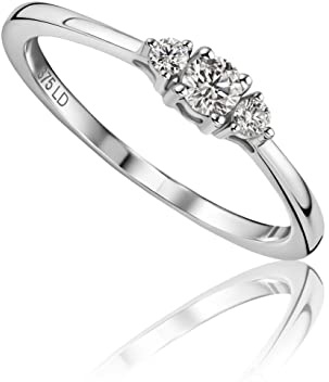 MIORE Anelli Donna, Anello di Fidanzamento Trilogy Oro Bianco 9 carati 375 con 3 Diamanti 0,15 Carati, Gioielli Donna Anallergici Fatti a Mano, Consegnato con Portagioielli