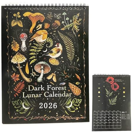 Dark Forests Lunar Calendar 2026 Wall Illustration Calendar With 12 Original Illustrations Drawn Throughout The Year For Home And Office Art House Decor, 29x21x0.6cm