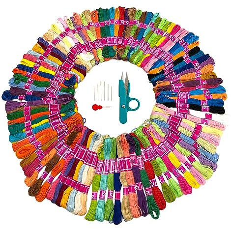 Kit de Hilos para Bordar con 100 Colores, Hilos de Punto de Cruz, Ideal para Principiantes en Bordado, Incluye Cortahilos Agujas y Enhebrador, Variedad de Colores, 100 Colores (Kit 2)