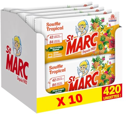 St Marc - Lot de 10 Lingettes désinfectantes x42 - Souffle Tropical