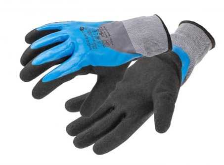Högert Technik FILS Gants de protection 3/4 avec revêtement nitrile en mousse nitrile, bleu/gris/noir, taille 9, résistants à l'abrasion, parfaits pour les travaux de précision
