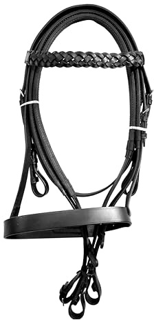 Genuine Leather Hunter Bridle Plaited/Braided Headband Browband Grip Rubber Reins SS Fittings Black Brown