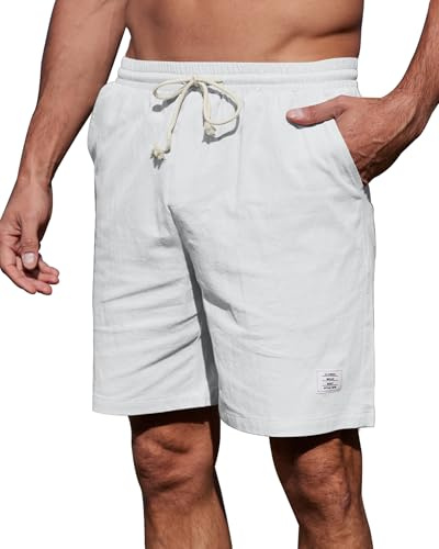YAOHUOLE Short Lin Homme Été Bermuda Homme Grande Taille Short Été Homme Blanc 3XL
