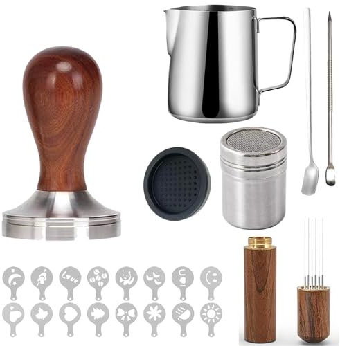 Habwah Juego de 23 piezas de prensador de café, accesorios de café, juego de barista, con prensador de espresso de 51 mm, agitador de café espresso, jarra de leche, alfombrilla de manipulación